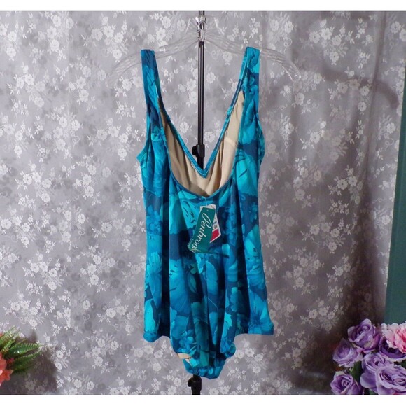 Vintage 80s Swimsuit 1980s Floral Ruched One Piece Pinup Retro Tropical Size XL - Picture 2 of 6